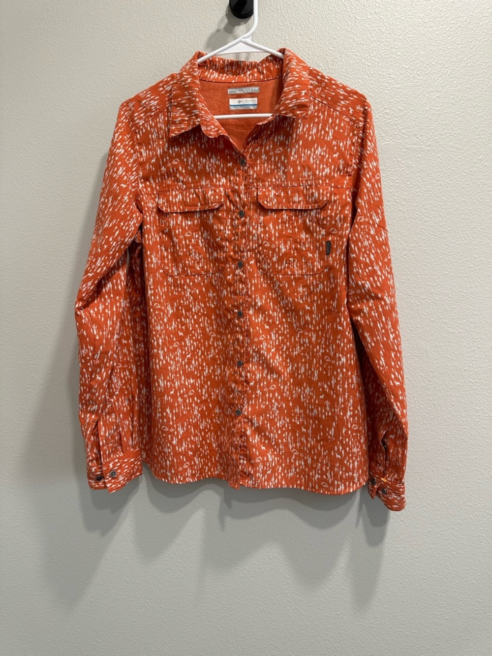 Columbia Orange Printed Button-Up Shirt,XL,deer,outdoor,hiking,granola